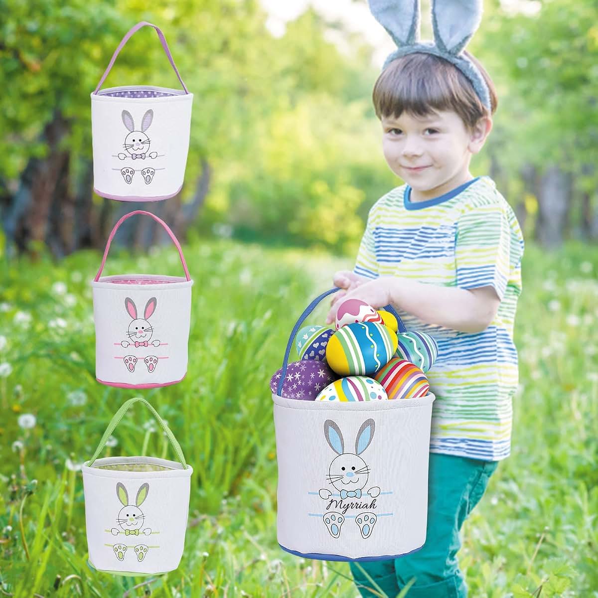 GosilenceWa Personalized Easter Basket for Girls Boys Kids with Name Large Custom Easter Baskets for Eggs Candy Gifts
