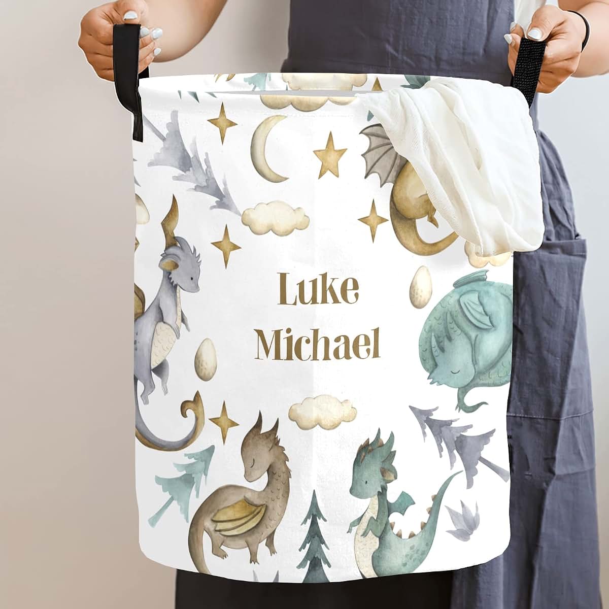 Joyestore Ancient Animals Dragon Watercolor Laundry Basket Hamper (photo 2)