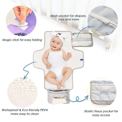 BabyOneStop Portable Changing Pad for Baby Purple Butterfly Waterproof Travel Mat with Built-in Pillow