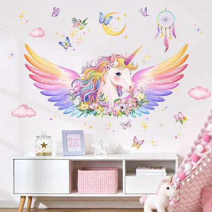 Unicorn and Cloud Vinyl Wall Decals for Girls' Nursery Bedroom Decor