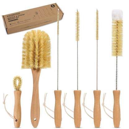 Valentise Bottle Brush Set 6 Pack Sisal Bristle Natural Cleaning Set