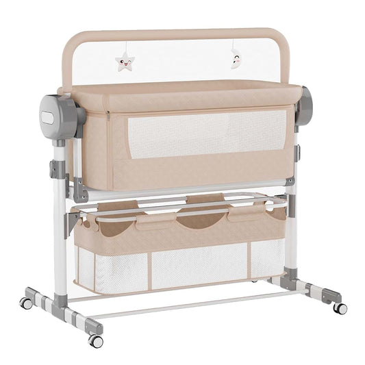 Oubeauou Smart Bassinet Automatic Rocking A Timer White Music Adjustable Height with Wheels Bassinet Mattress Storage