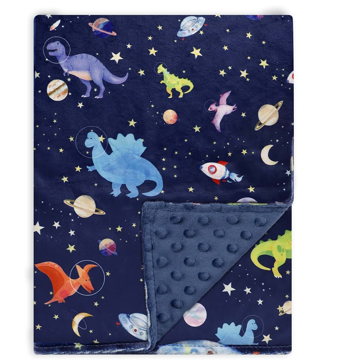 GFU Baby Blanket, Soft Minky Double Layer Receiving Blanket with Dotted Backing, 30 x 40 Inch, Navy Blue