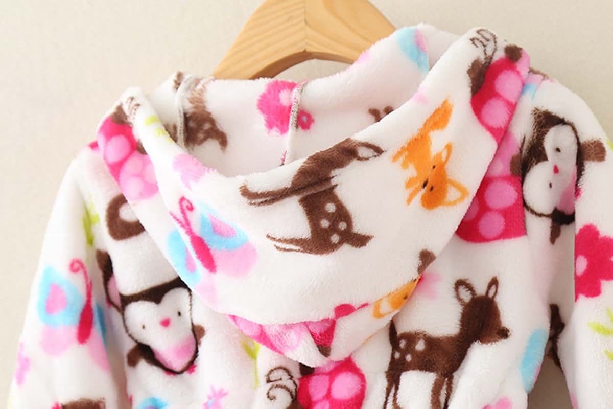 TOLLION Toddler Hooded Coral Fleece Bathrobe with Hat, Pink Cow Dot, 4T