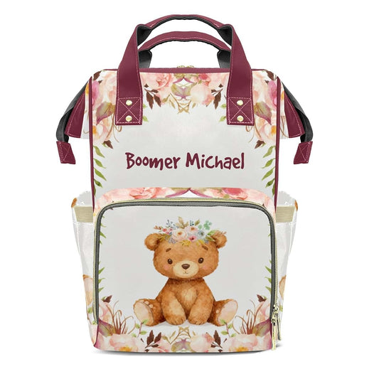 YallLocoMo Personalized Diaper Bag Backpack Name Watercolor Floral Crown Teddy Bear Gift the Best: Spacious Waterproof