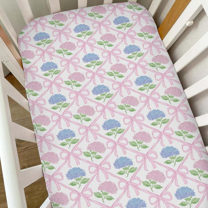 Selgkds Blue Pink Hydrangea Bows Fitted Crib Sheet