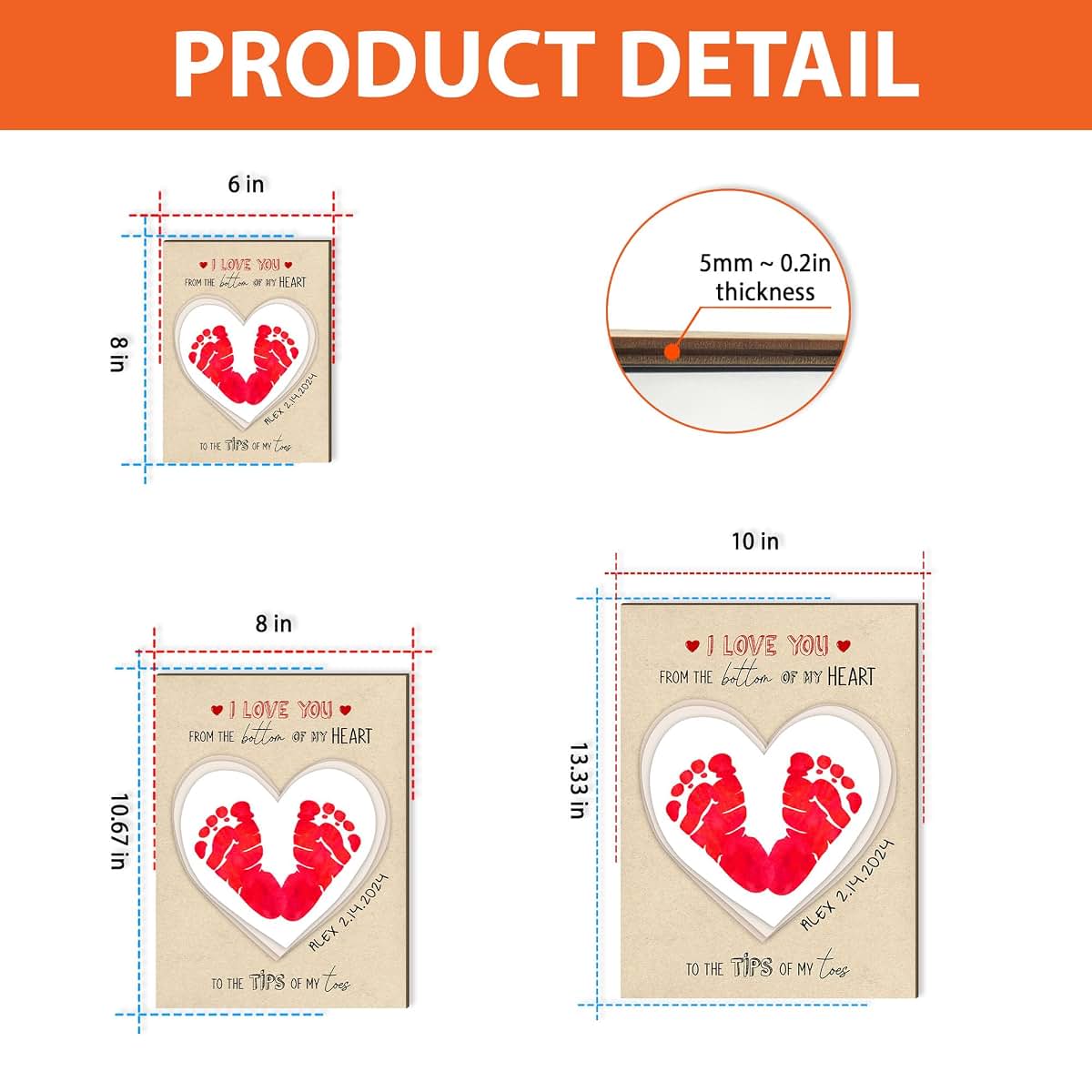 BEETHIS Personalized Baby's First Valentine's Day Gift DIY Footprint Hanging Sign Valentine's Day Gift for New Mom Dad (photo 3)