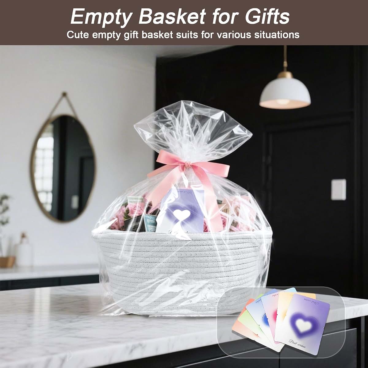 Esme L&H 6pcs Empty Small Gift Baskets with Ribbon & Cards, Cotton Rope for Storage (photo 4)