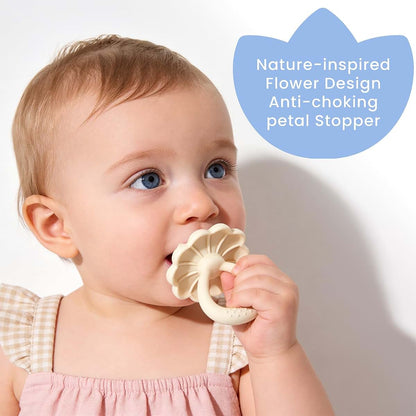 VoMii Silicone Flower Baby Teether with Pacifier End, Beige