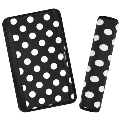 AMUSEPROFI 2-Pack Plush Seat Belt Cover Pad & Bag Handle Sleeve, Hook-and-Loop, Polka Dot Black