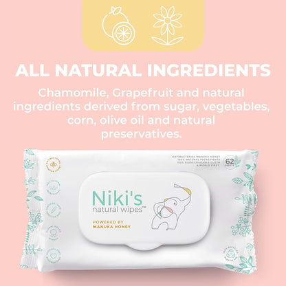 Nikis Natural Wipes Niki's Natural Baby Wipes, Sensitive Organic Manuka Honey Wet Wipes, 4 Pack (photo 2)
