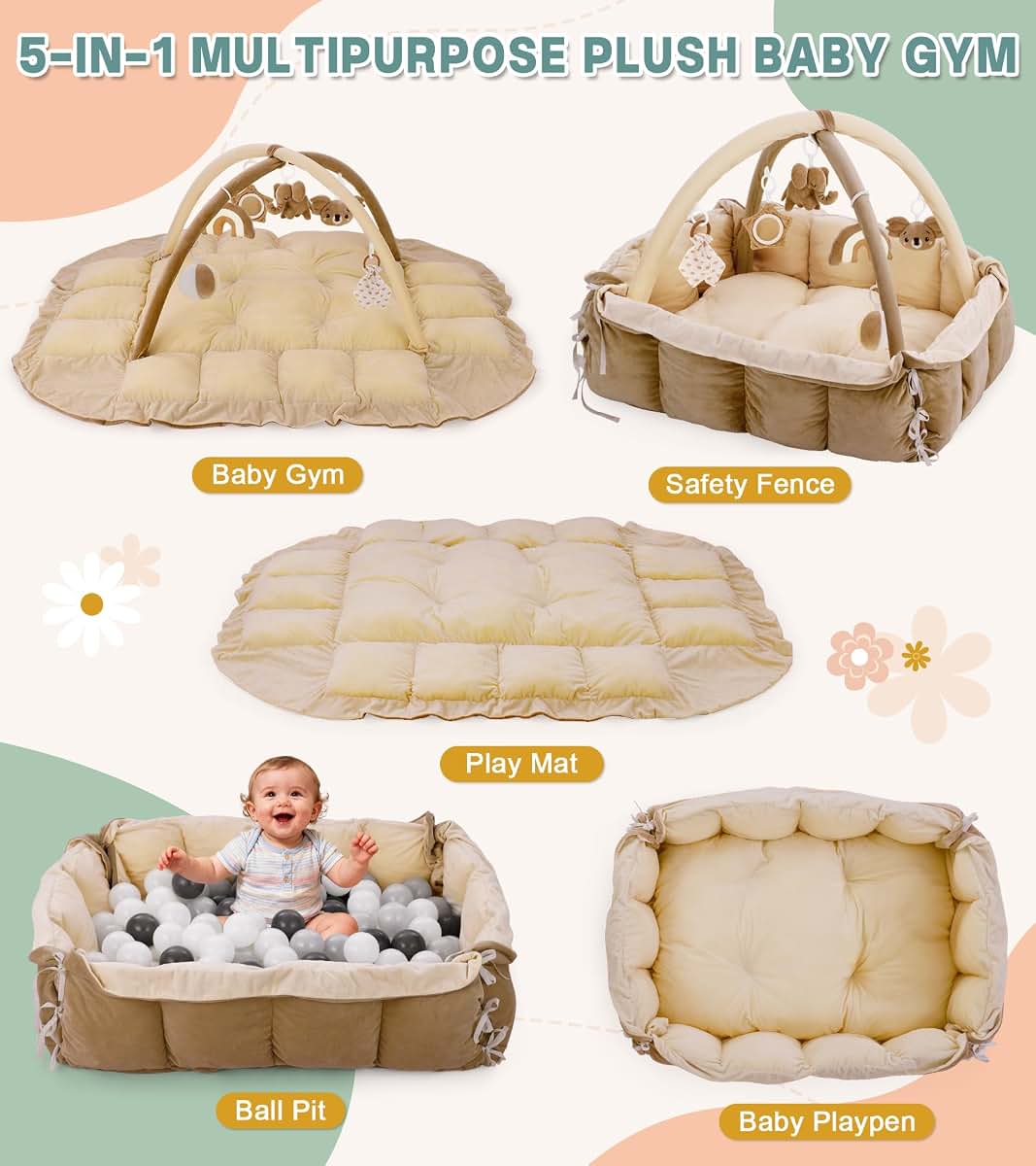 Lanabuna 5-in-1 Baby Play Gym And Mat