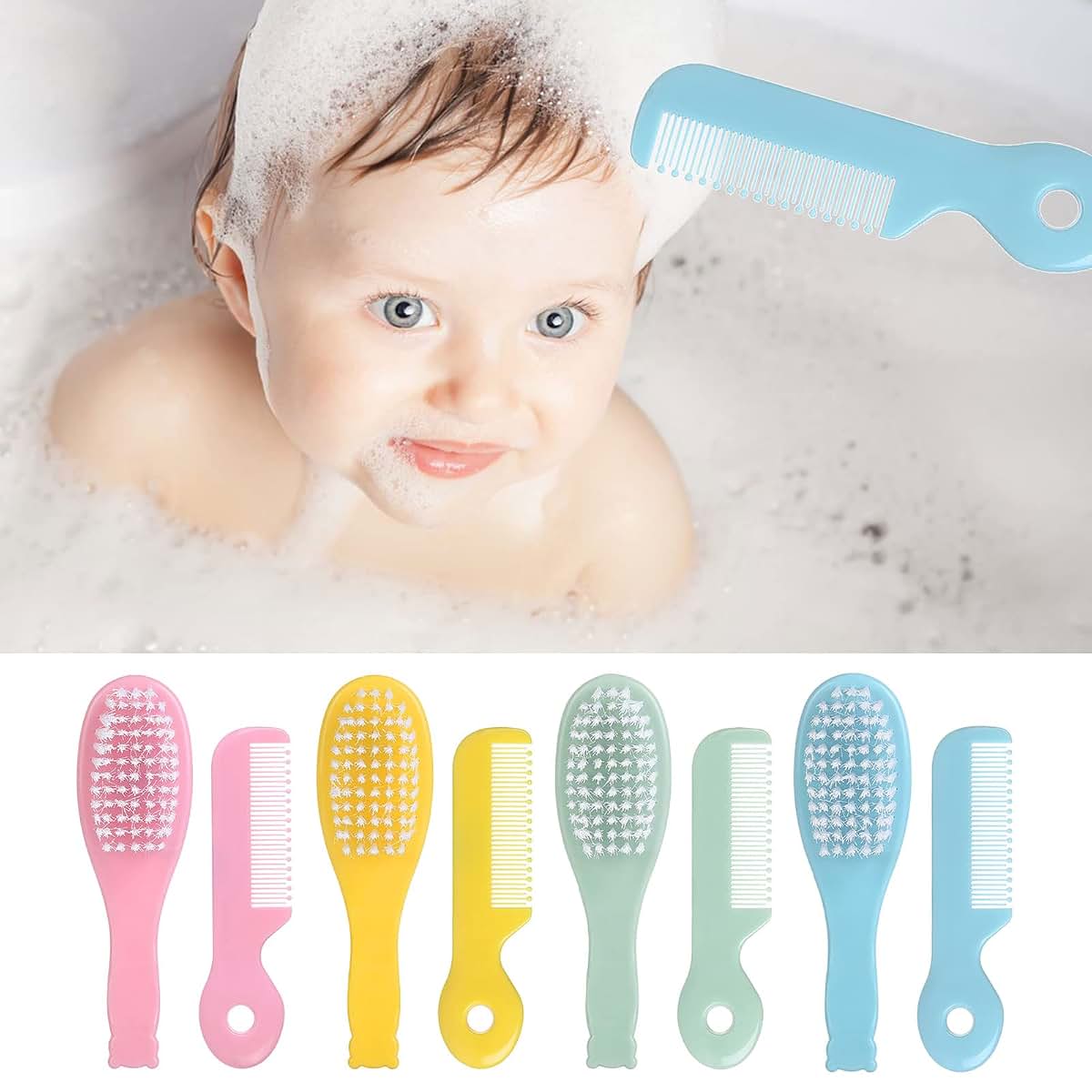 Newborn Baby Hair Brush and Comb Set with Soft Bristles for Bathing and Head Massage