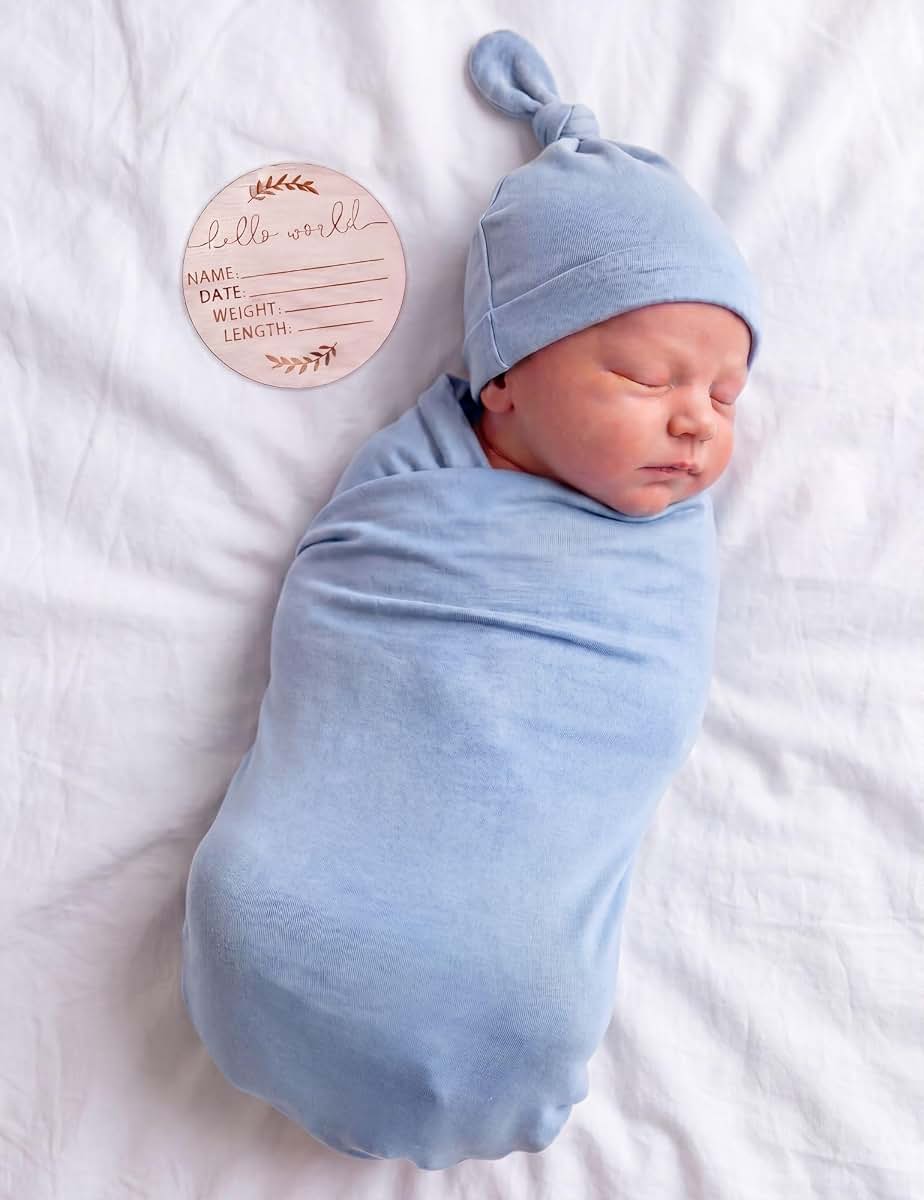 Blue Receiving Blanket and Hat Set for Newborn Boys