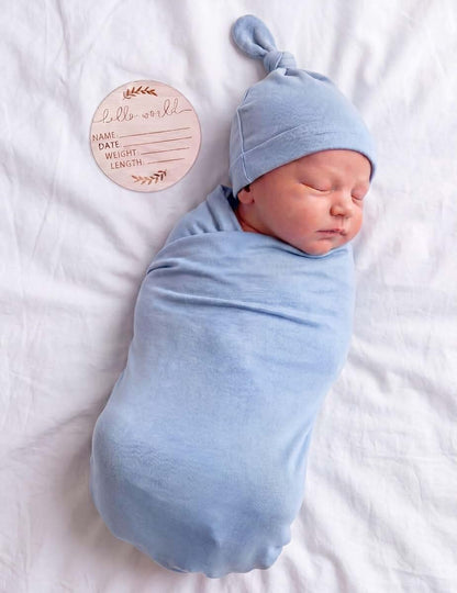 Blue Receiving Blanket and Hat Set for Newborn Boys