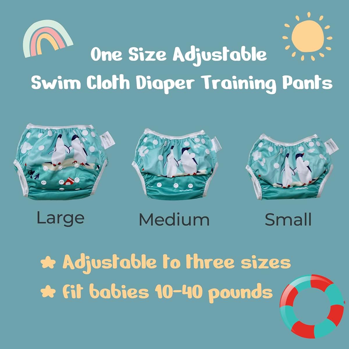 KaWaii Baby Swim Diapers, 3-Pack Washable Reusable One Size (10-40 lbs) Boy & Girl Swimming Lessons Water Activities #2 (photo 2)