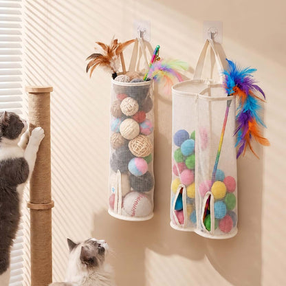 SULIKJHUI Cat Wand Holder, Cat Toy Organizer 2 Pcs Wall Mounted Storage Bag