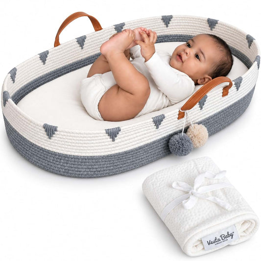Vesta Baby Woven Cotton Rope Moses Changing Basket With Foam Pad