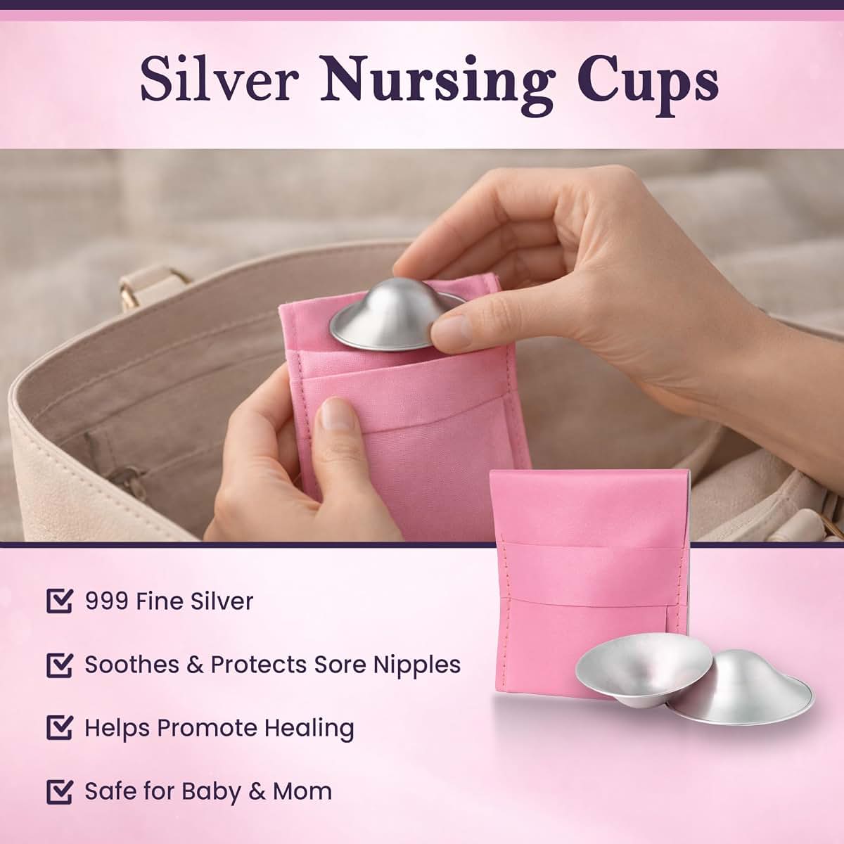 Raffino 999 Pure Silver Nursing Cups, X-Large Silver Nipple Covers (photo 4)