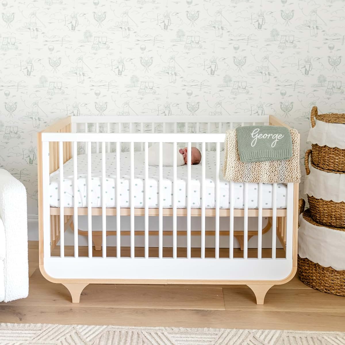 dadada Jolly Solid Wood 3-in-1 Convertible Baby Crib, White/Natural (photo 2)