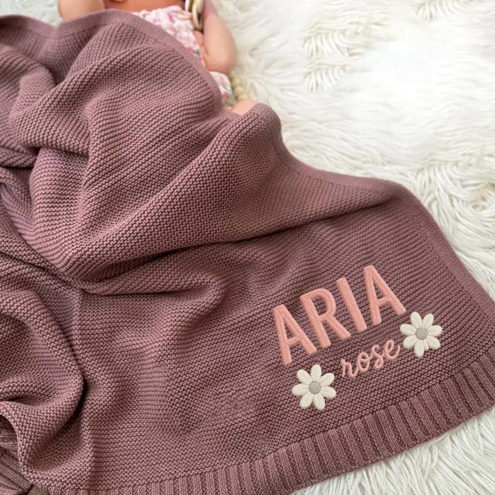 Noni Personalized Knit Embroidered Baby Name Blanket Custom Embroidered Cotton Nursery Blanket Gifts for Newborn Baby (photo 4)
