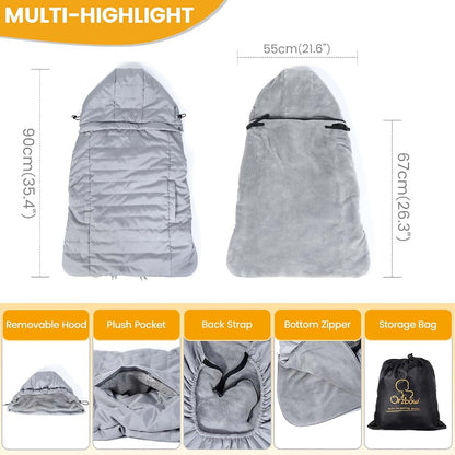 Orzbow Winter Baby Carrier Cover with Detachable Hood, Light Gray