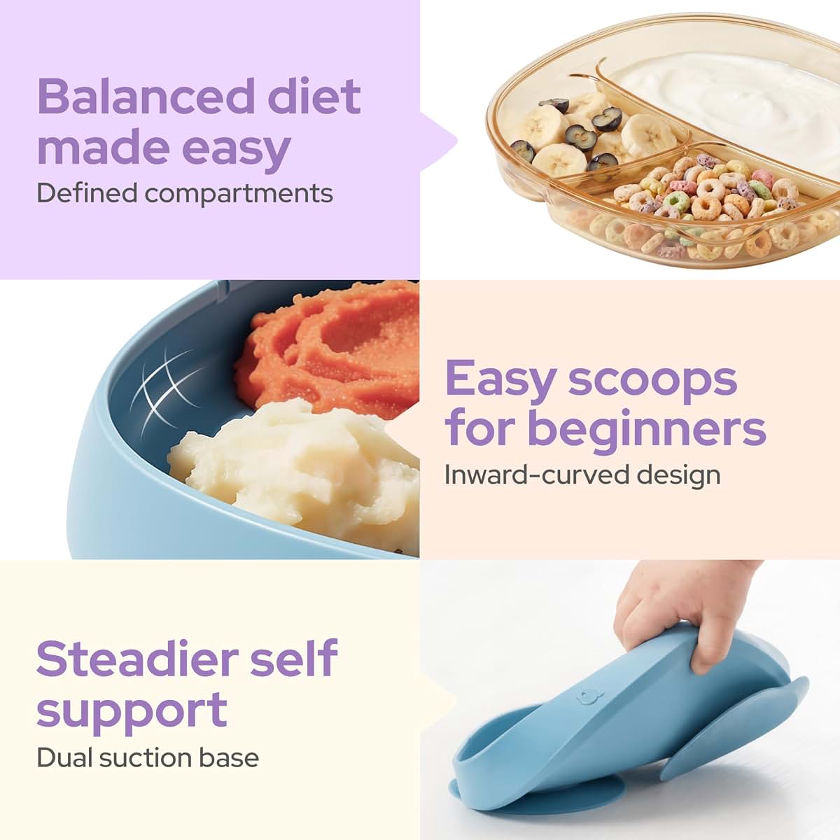 Lalalark 3-in-1 Baby Plates With Suction Base