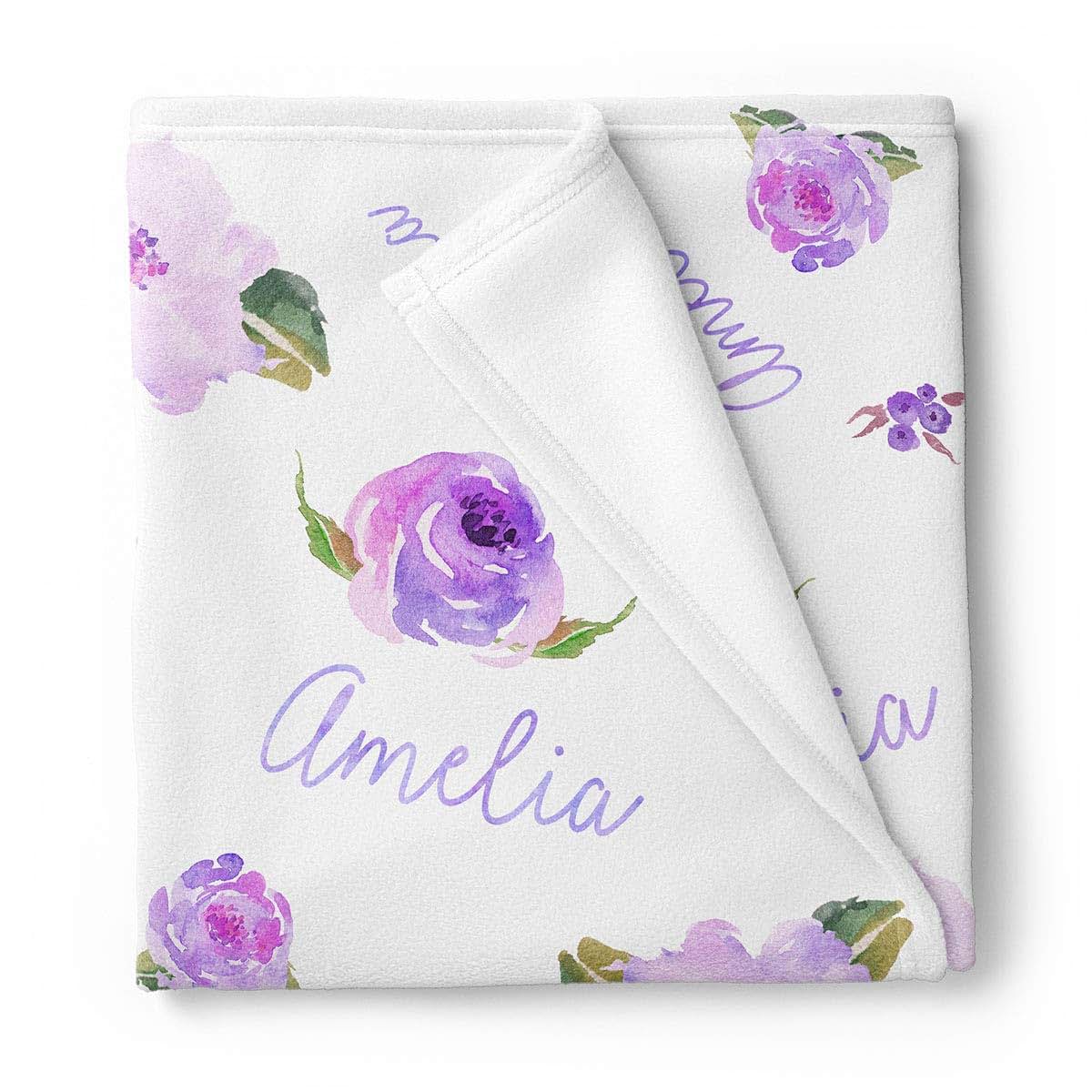 Lovable Gift Co Personalized Fleece Baby Girl Blanket, Purple Floral
