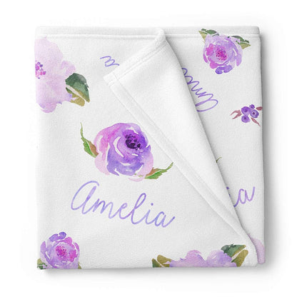 Lovable Gift Co Personalized Fleece Baby Girl Blanket, Purple Floral