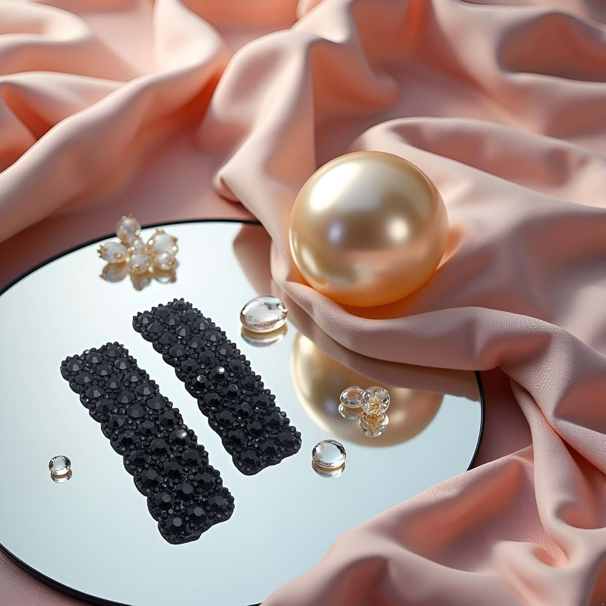 Black Rhinestone Snap Hair Clips for Women and Girls