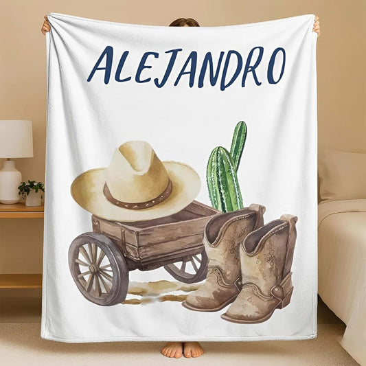 L&NG Personalized Baby Name Blankets, Cowboy Blanket, Western, Custom Name Baby Blankets, New Mom Gift, Newborn Gift