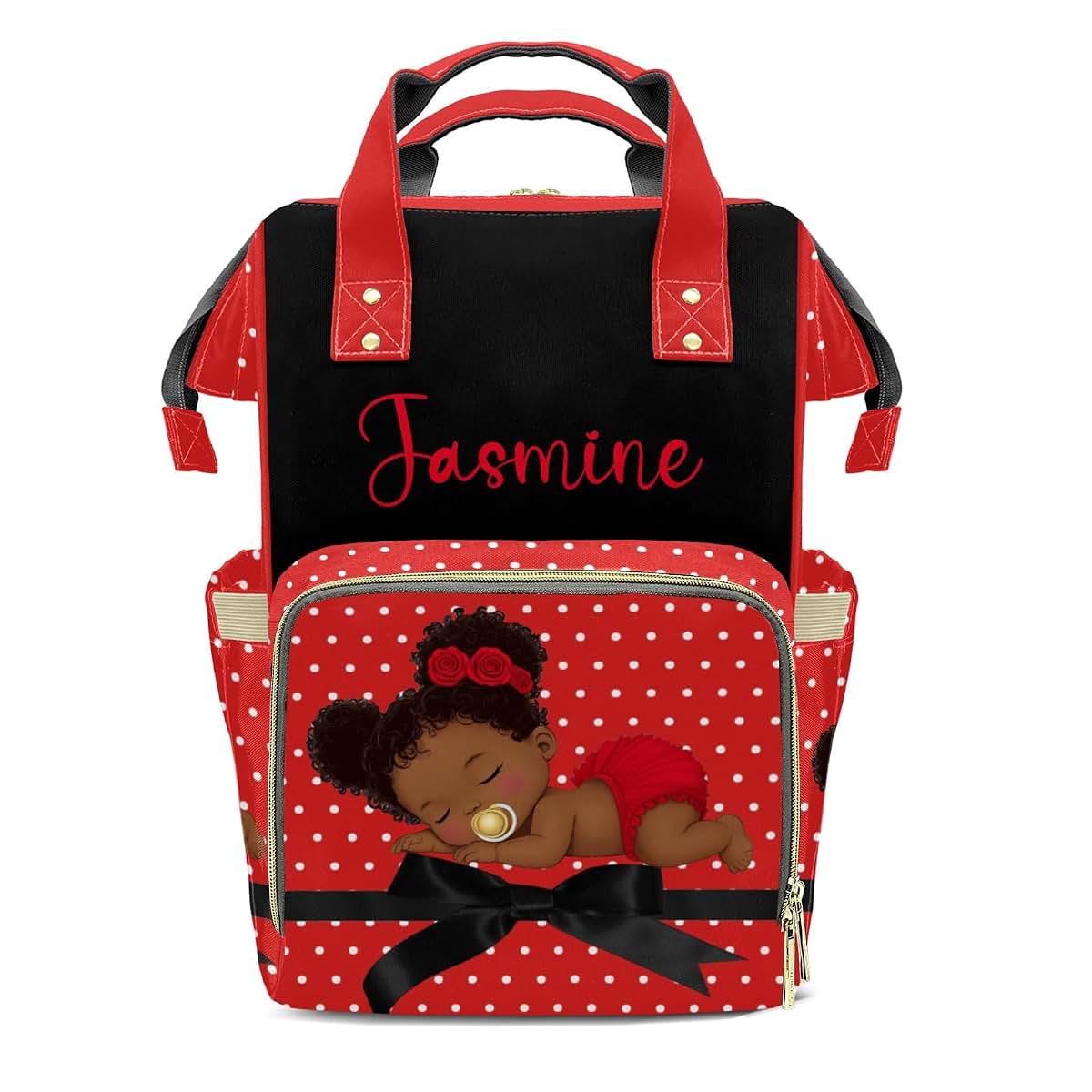 TailorYYCustomZ Polka Dot African Red Girl Mummy Bags Custom with Name Personalized Diaper Bags Backpack Presents for