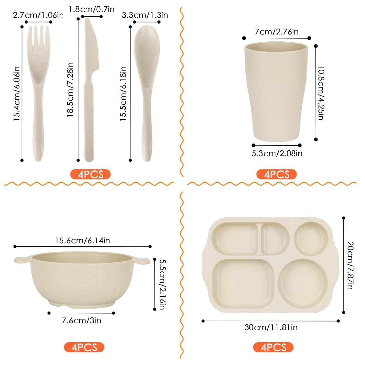 24 Pcs Plastic Dinnerware Set For Kids And Adults Reusable Microwave Dishwasher Safe