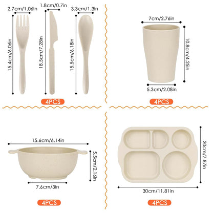 24 Pcs Plastic Dinnerware Set For Kids And Adults Reusable Microwave Dishwasher Safe