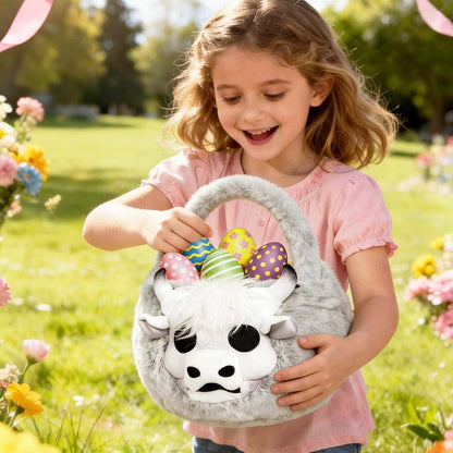 ZRPSIZP Easter Basket, Soft skeleton Cow Plush Baskets, Easter Egg Hunt Buckets, Easter Decorations Indoor Outdoor (photo 2)