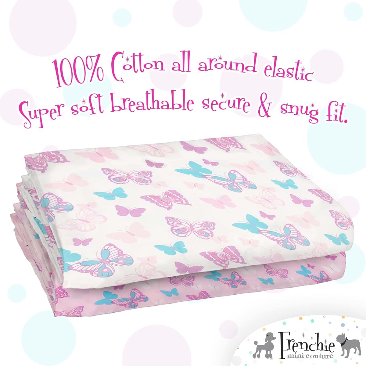 Frenchie Mini Couture, Fitted Pack n Play Sheets, 2 Pack, 100% Woven Cotton, Pack and Play Mattress Sheets, Fits Most