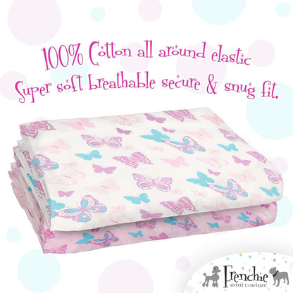 Frenchie Mini Couture, Fitted Pack n Play Sheets, 2 Pack, 100% Woven Cotton, Pack and Play Mattress Sheets, Fits Most