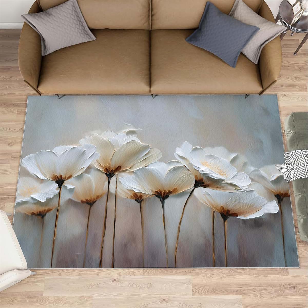 Hygiuid Floral Relief Area Rug 5x6 Low Pile Rectangular Rug
