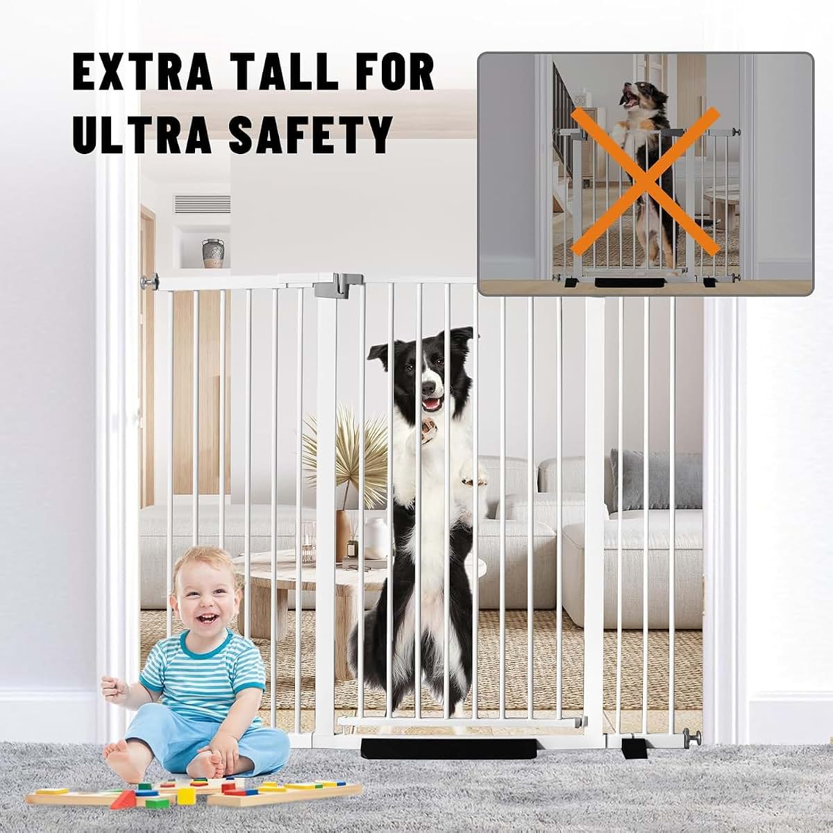 BabyOneStop 41-Inch Tall Pressure-Mounted Gate With Adjustable Width