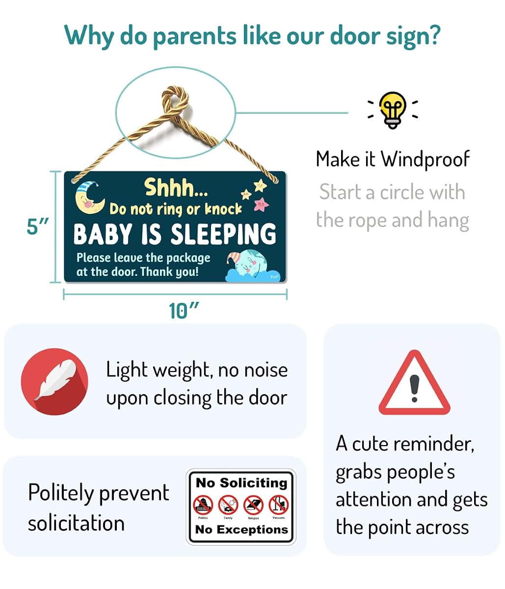 Baby Sleeping Sign For Front Door - PVC Plastic Hanging Notice
