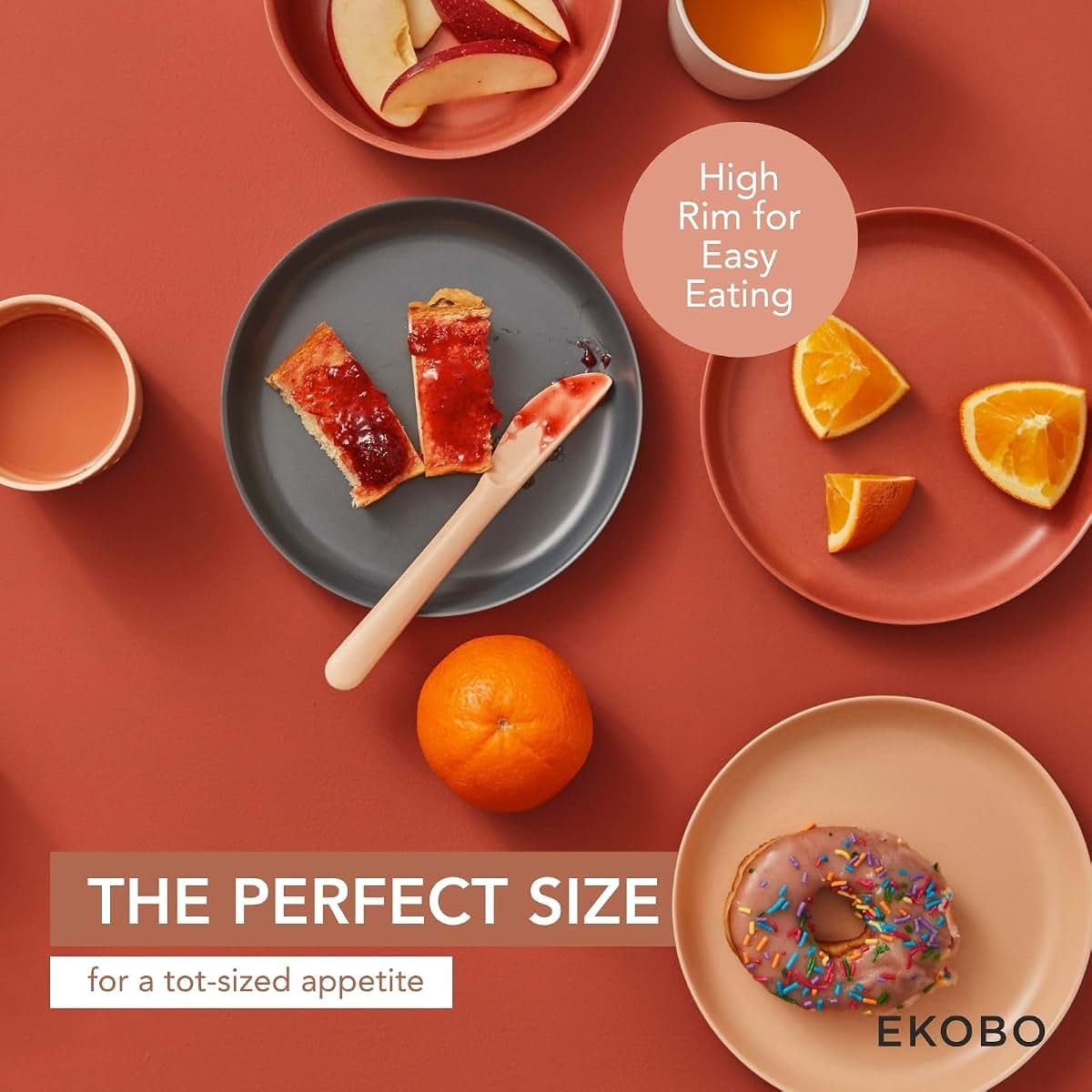 EKOBO Bamboo Kids Plates Set Scandi - 4 Reusable 7 Inch Plates (photo 3)