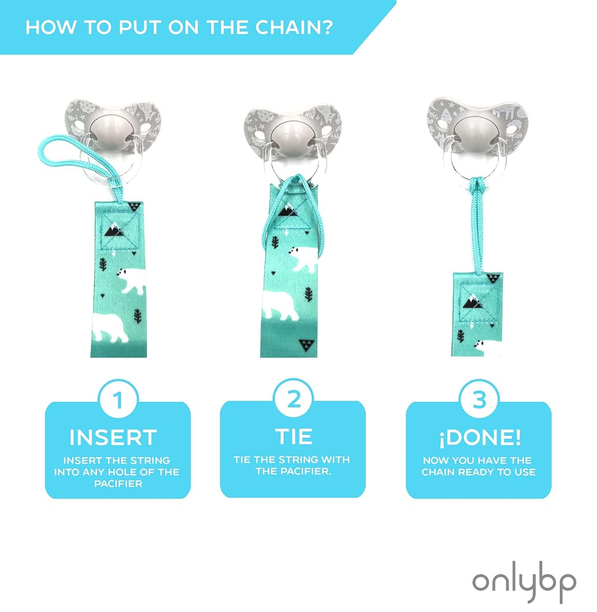 OnlyBP Set Of 6 Baby Pacifier Holder Clips With Modern Unisex Prints (photo 3)