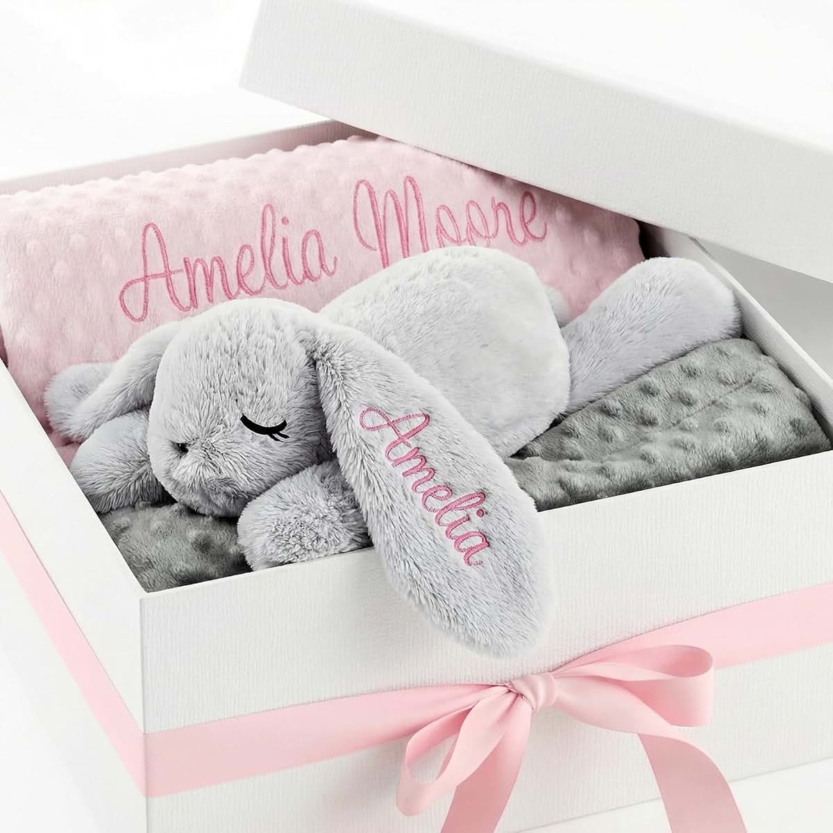 Kryvoxc Personalized Baby Blanket and Plush Bunny Set, Custom Blankets and Rabbit | Custom Name Blanket, Personalized 2