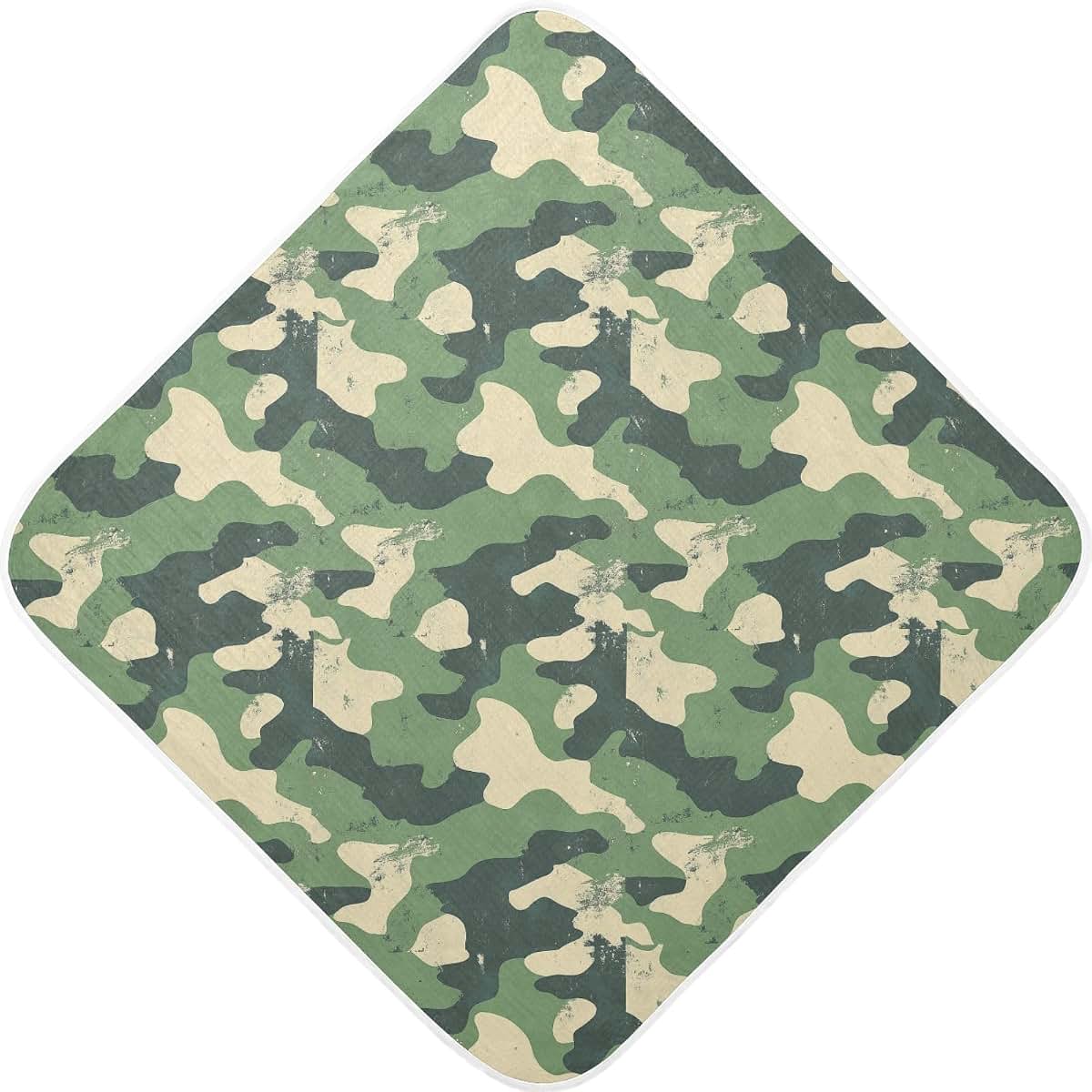 Pigsaly Dark Green Camo Print Hooded Baby Towel, Cotton, 35 x 35 in
