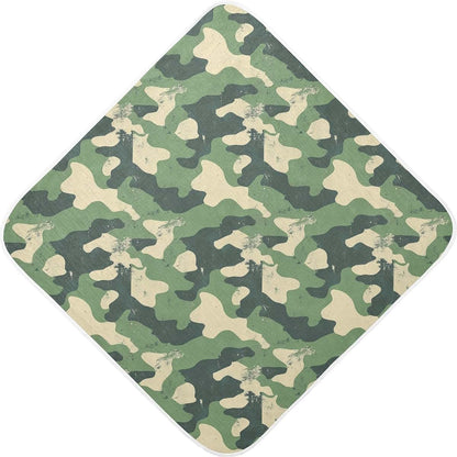 Pigsaly Dark Green Camo Print Hooded Baby Towel, Cotton, 35 x 35 in