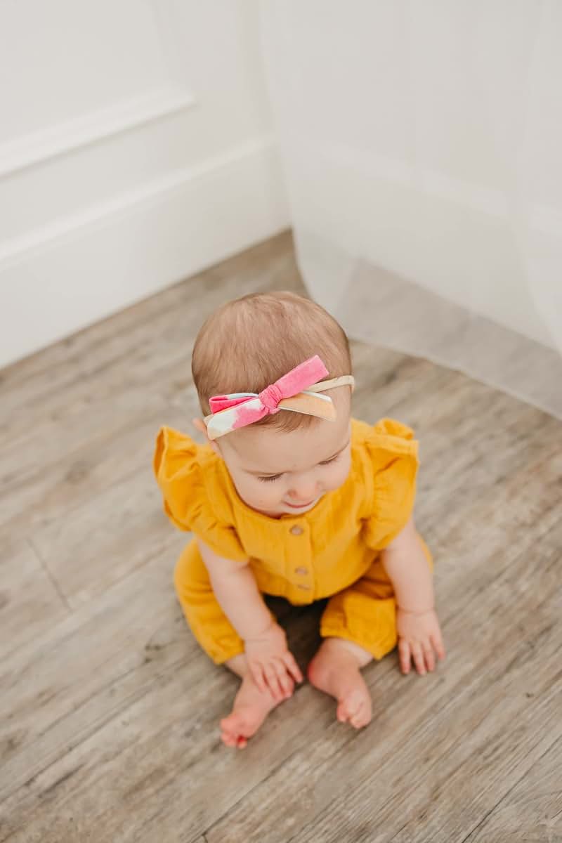 Copper Pearl Ribbon Baby Bow Headband