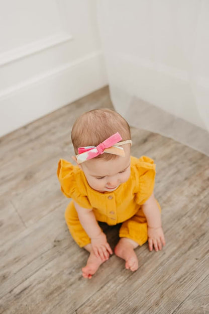 Copper Pearl Ribbon Baby Bow Headband