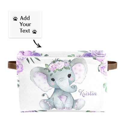 Joyestore Purple Elephant Rose Personalized Storage Bin