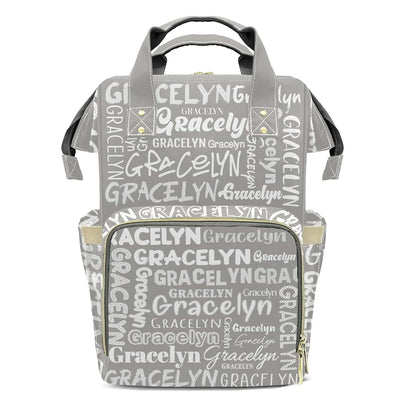 LiSoAkWE Light Gray Letter Personalized Large Capacity Diaper Bags,Custom Name Backpack Casual Daypack Bag Nappy Bag