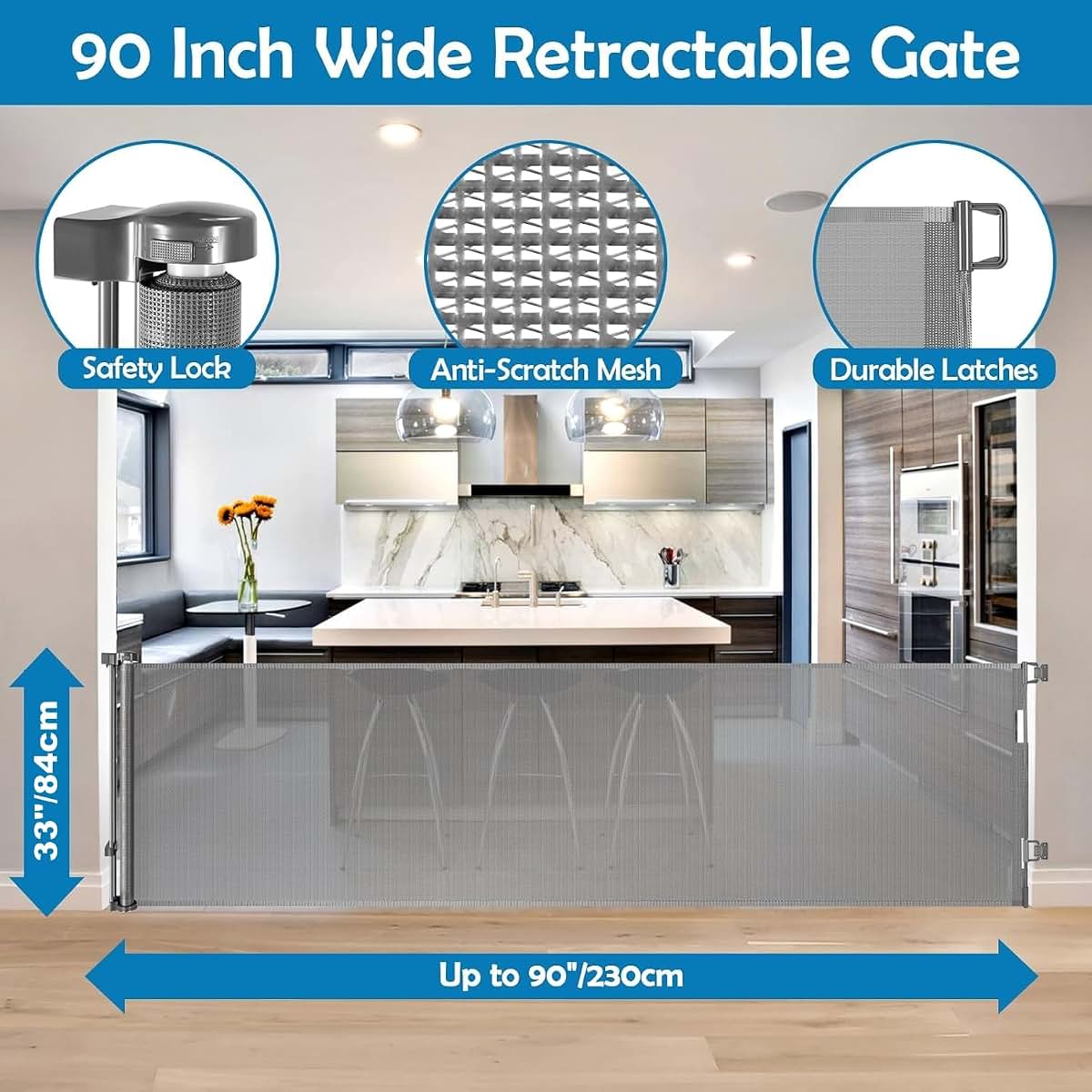 Kiskiz Extra Long Retractable Baby Gate